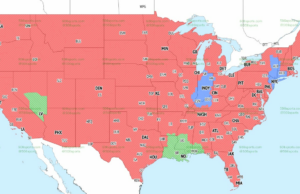Mapa de cobertura televisiva Colts vs Giants en la Semana 17 de la NFL, CBS, Fox, ESPN, NBC