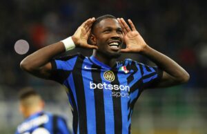 Marcus Thuram celebra el Inter Milán 3-0 Monaco UCL Win