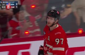 Jake Guentzel con un gol contra Canadá
