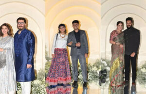 Genelia d'Souza-Riteish Deshmukh, Sonali Bendre-Goldie Behl, y Kiran Rao asisten al hijo de Ashutosh Gowariker Konark Gowariker y la boda de Niyati Kanakia