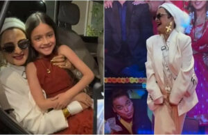 Rekha aturdimiento en el traje de pantalón blanco en el lanzamiento de Pintu Ki Pappi Trailer, derrite los corazones con su cálido gesto hacia un niño