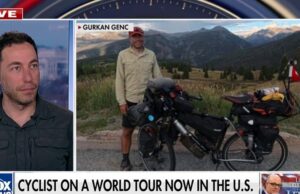 Ciclista que viaja por el mundo ahora en los Estados Unidos
