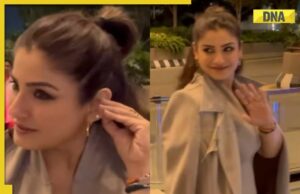 Después de los brazales de boda de oro, Raveena Tandon ahora regala sus aretes de oro al paparazzo en el aeropuerto, el video se vuelve viral