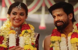 Keerthy Suresh aturdió en un collar exclusivo de Ruby and Polki diseñado por Jos Allukas para su boda con Anthony Thattil