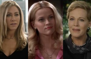 No puedo tener suficiente de las caras de Jennifer Aniston y Julie Andrews cuando descubrieron cuántos Jimmy Choos Reese Witherspoon negociaron para mantenerse de Legally Blonde
