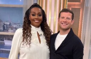 Alison Hammond regresa a esta mañana con falda de monzón de cuero de falso que le otorga la cintura