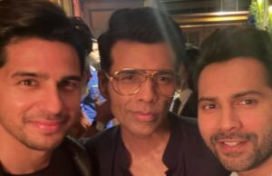 Karan Johar posando con sus estudiantes de OG Sidharth Malhotra, Varun Dhawan nos hace manifestar su reunión en la pantalla: Pic