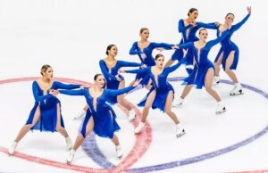 Haydenettes lugar tercero en el programa corto en el Campeonato Mundial de Patinaje sincronizado