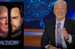 'El Daily Show Jon Stewart bromea sobre el tercer término y la cara/fuera de Donald Trump